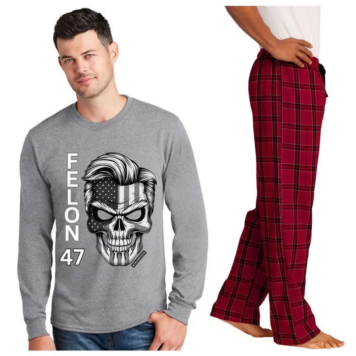 Felon 47 Trump 2024 Skull Convicted 34 Landslide Long Sleeve Pajama Set