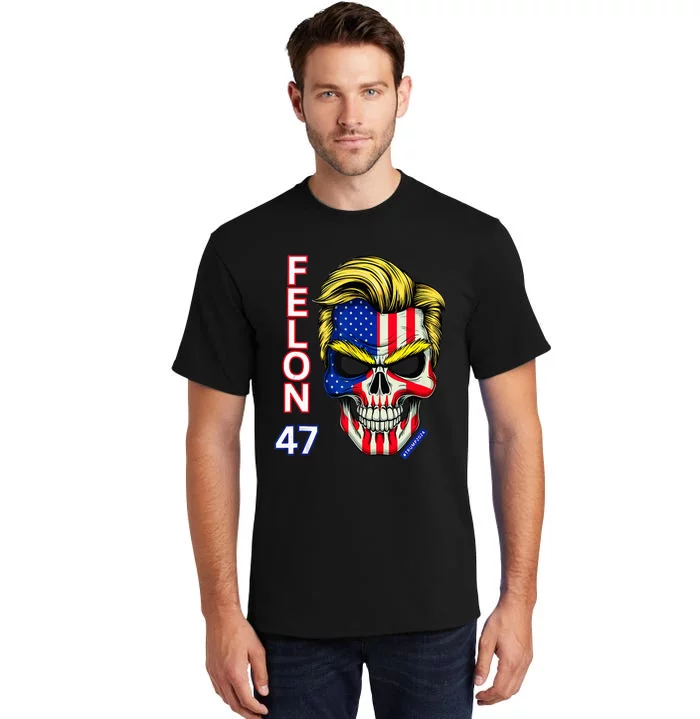 Felon 47 Trump 2024 Skull Convicted 34 Landslide Tall T-Shirt