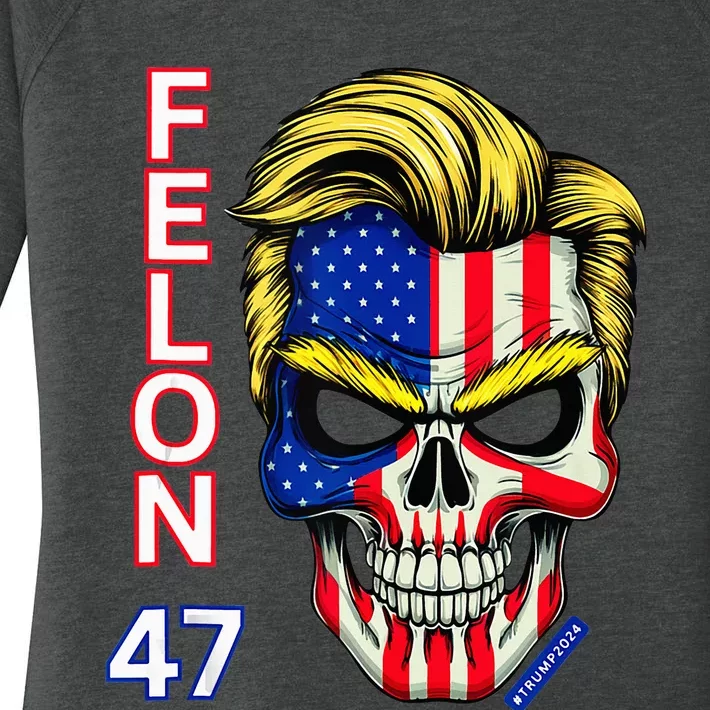 Felon 47 Trump 2024 Skull Convicted 34 Landslide Women's Perfect Tri Tunic Long Sleeve Shirt