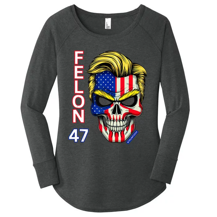 Felon 47 Trump 2024 Skull Convicted 34 Landslide Women's Perfect Tri Tunic Long Sleeve Shirt