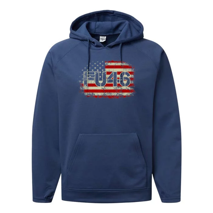 FU 46 Vintage Old American Flag Funny Biden Patriots FU46 Performance Fleece Hoodie