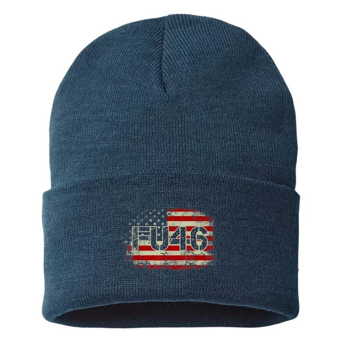 FU 46 Vintage Old American Flag Funny Biden Patriots FU46 Sustainable Knit Beanie