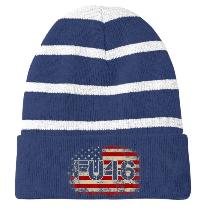 FU 46 Vintage Old American Flag Funny Biden Patriots FU46 Striped Beanie with Solid Band