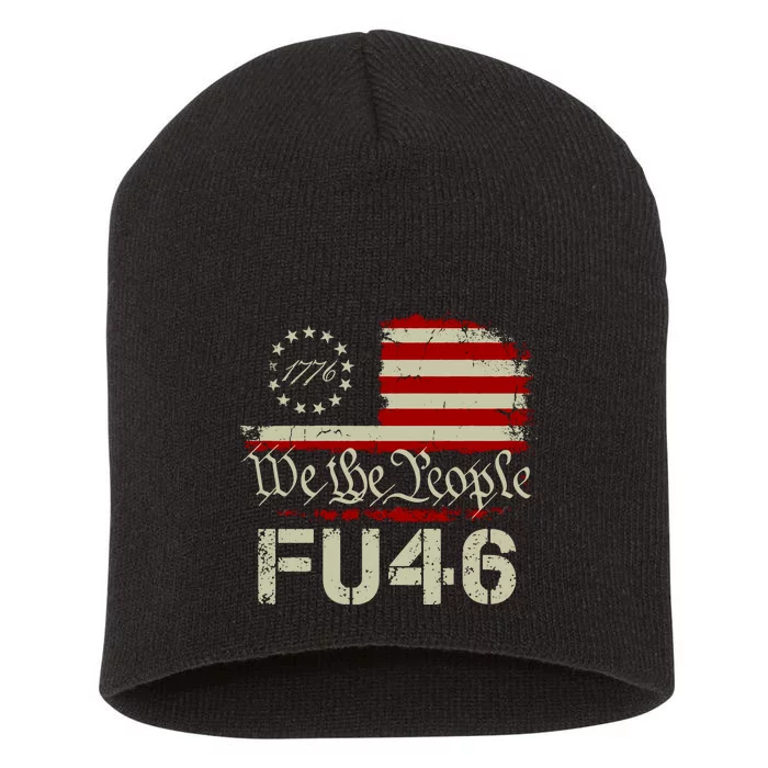 FU 46 Vintage 1776 American Flag Funny Biden Patriots FU46 Short Acrylic Beanie