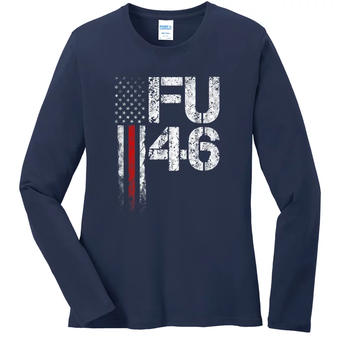 FU 46 Vintage Old American Flag Funny Biden Patriots FU46 Ladies Long Sleeve Shirt