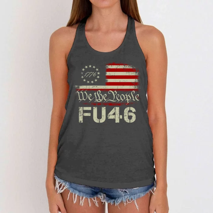 FU 46 Vintage 1776 American Flag Funny Biden Patriots FU46 Women's Knotted Racerback Tank