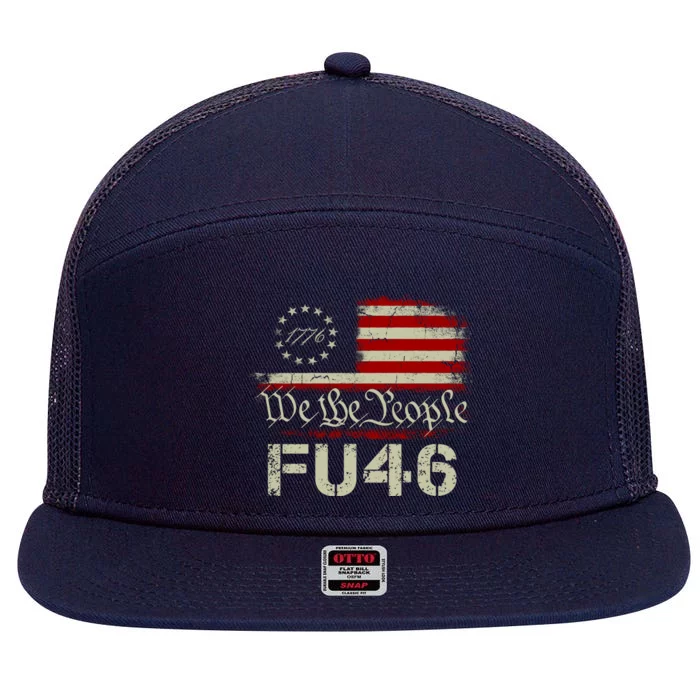 FU 46 Vintage 1776 American Flag Funny Biden Patriots FU46 7 Panel Mesh Trucker Snapback Hat