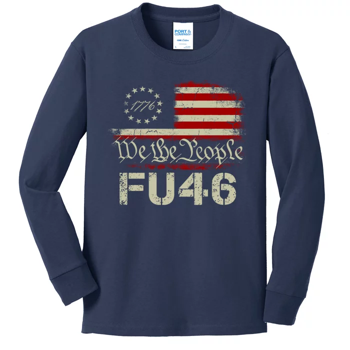 FU 46 Vintage 1776 American Flag Funny Biden Patriots FU46 Kids Long Sleeve Shirt