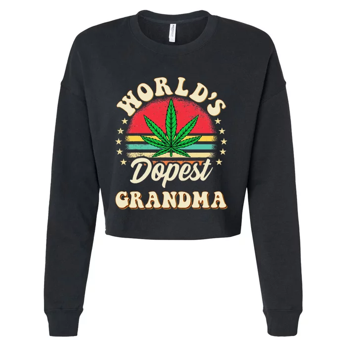 Funny 420 Weed Pot Vintage Matching Worlds Dopest Grandma Cropped Pullover Crew