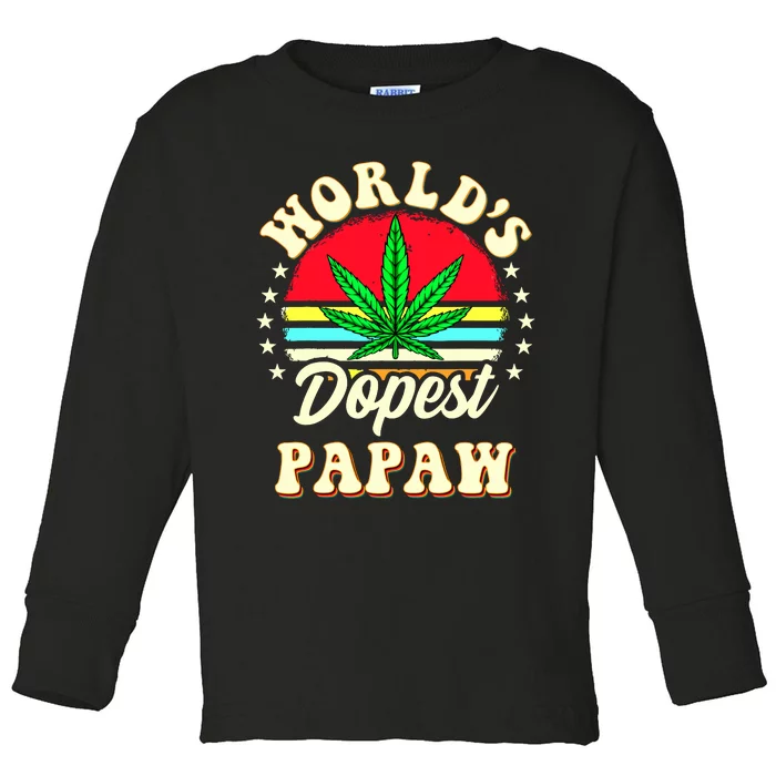 Funny 420 Weed Pot Vintage Matching Worlds Dopest Papaw Toddler Long Sleeve Shirt