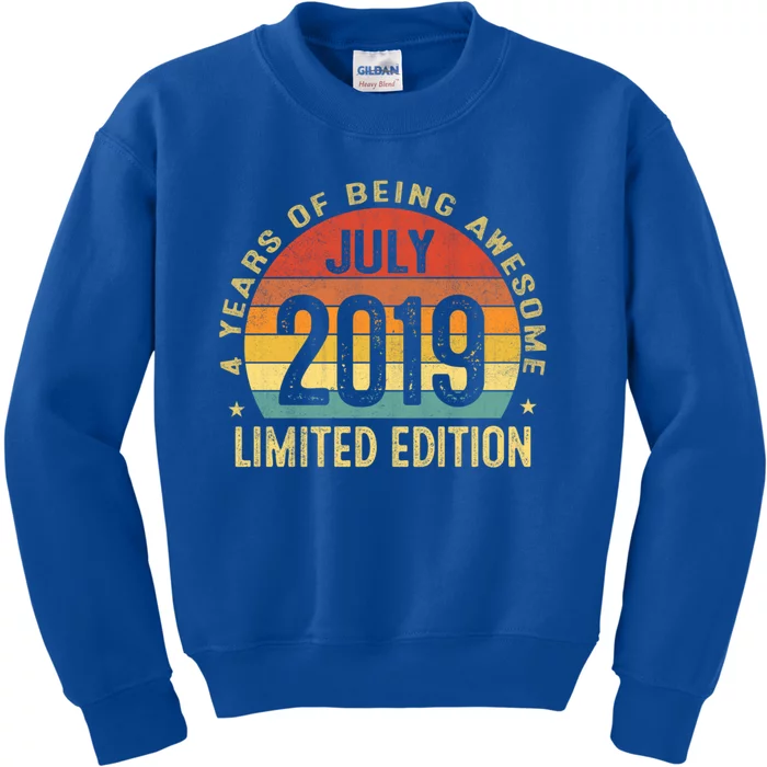 Funny 4 Year Old July 2019 Vintage Retro 4th Birthday Gift Kids Sweatshirt