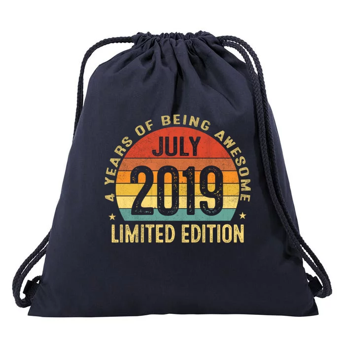 Funny 4 Year Old July 2019 Vintage Retro 4th Birthday Gift Drawstring Bag