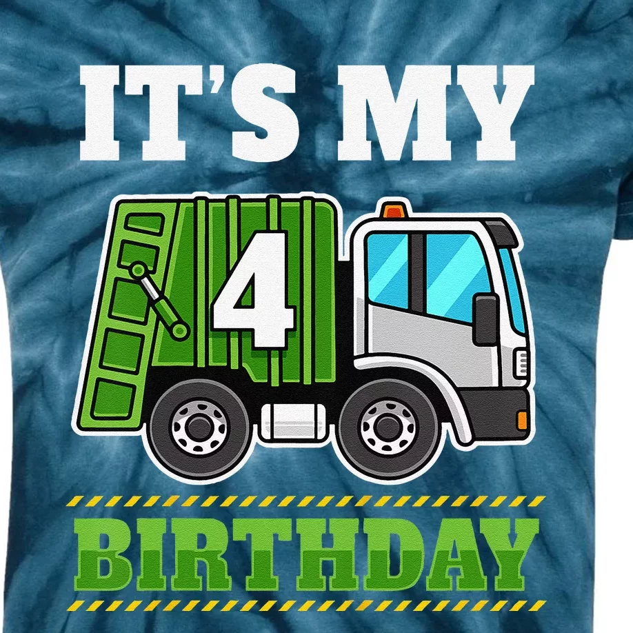 Funny 4 Years Old Garbage Truck 4th Birthday Party Kids Tie-Dye T-Shirt