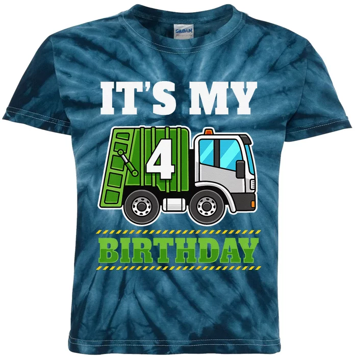 Funny 4 Years Old Garbage Truck 4th Birthday Party Kids Tie-Dye T-Shirt