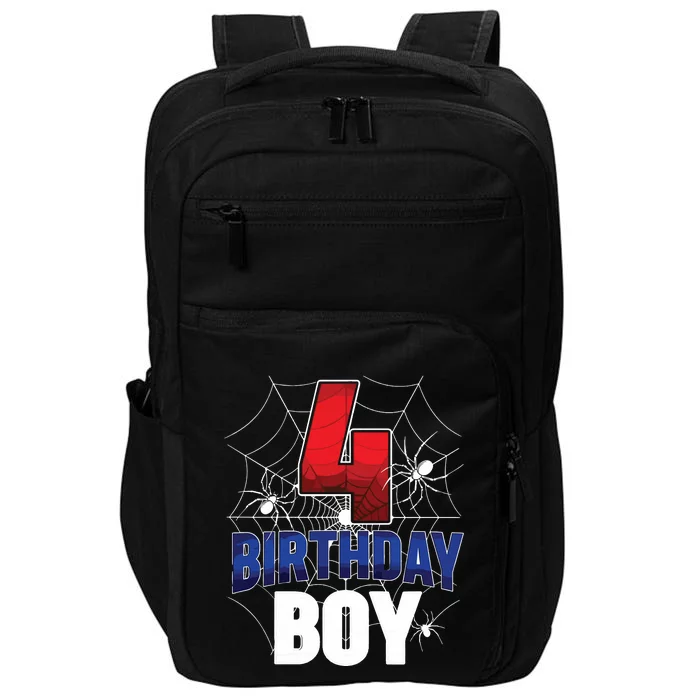 Four 4 Year Old 4th Birthday Boy Spider Web 4yr Party Impact Tech Backpack