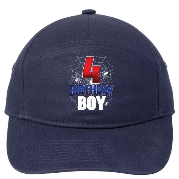 Four 4 Year Old 4th Birthday Boy Spider Web 4yr Party 7-Panel Snapback Hat