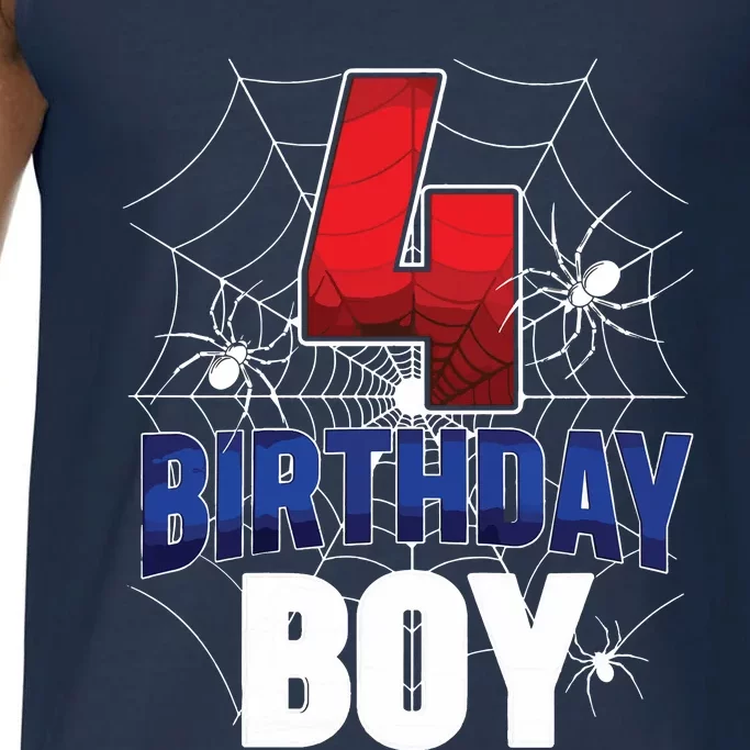 Four 4 Year Old 4th Birthday Boy Spider Web 4yr Party Comfort Colors® Tank Top