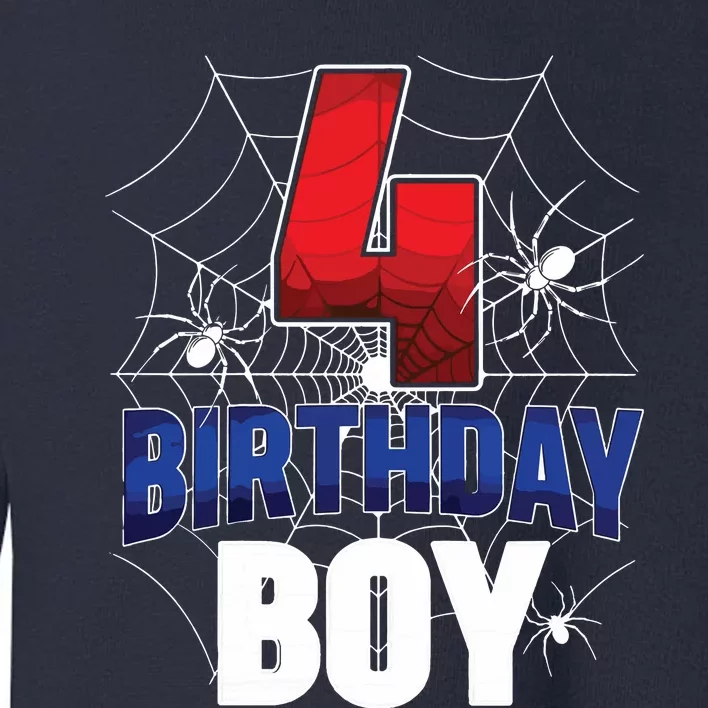 Four 4 Year Old 4th Birthday Boy Spider Web 4yr Party Toddler Sweatshirt