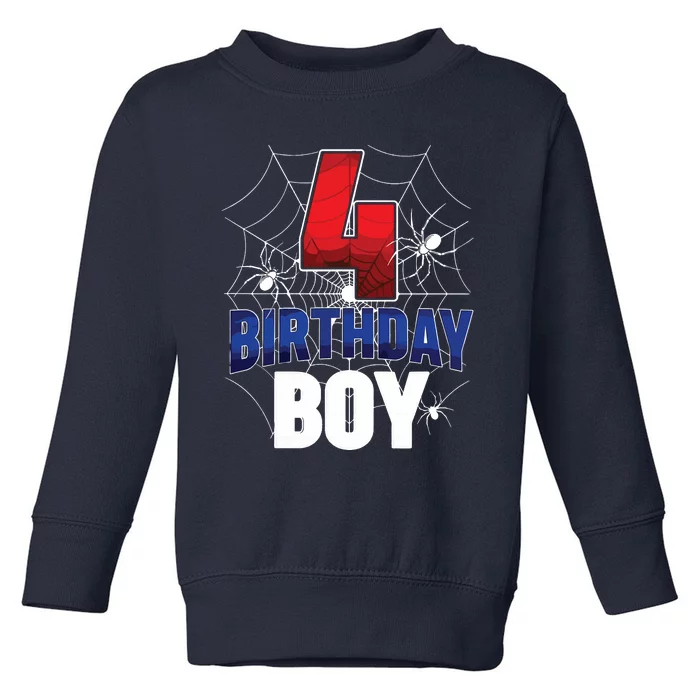 Four 4 Year Old 4th Birthday Boy Spider Web 4yr Party Toddler Sweatshirt