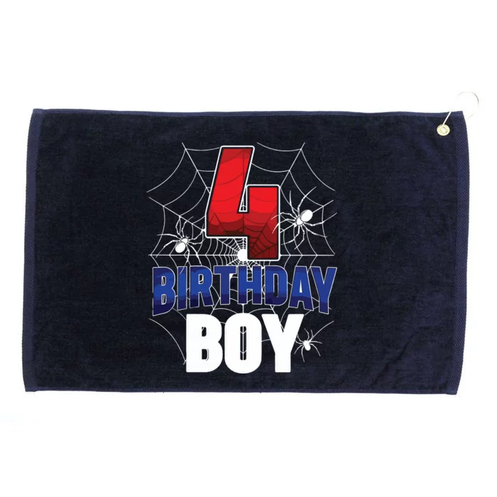 Four 4 Year Old 4th Birthday Boy Spider Web 4yr Party Grommeted Golf Towel