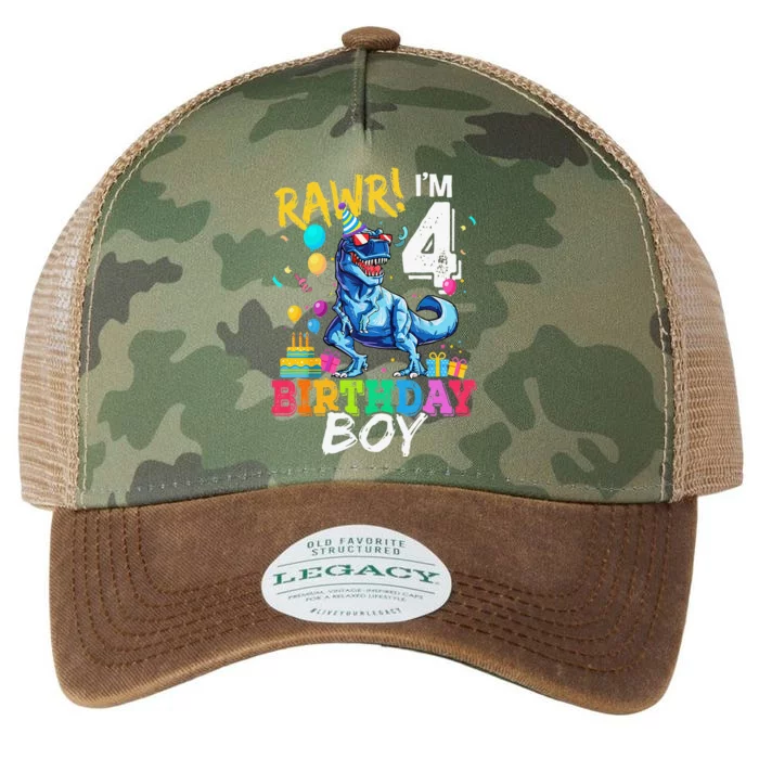 Funny 4 Year Old 4th Birthday T Rex Dinosaur Legacy Tie Dye Trucker Hat