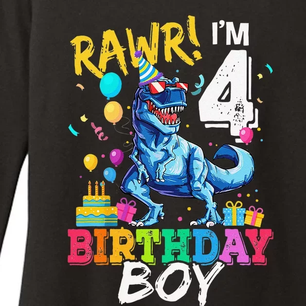 Funny 4 Year Old 4th Birthday T Rex Dinosaur Womens CVC Long Sleeve Shirt