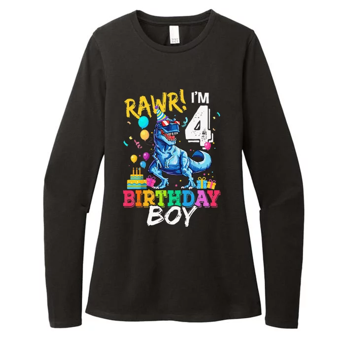 Funny 4 Year Old 4th Birthday T Rex Dinosaur Womens CVC Long Sleeve Shirt