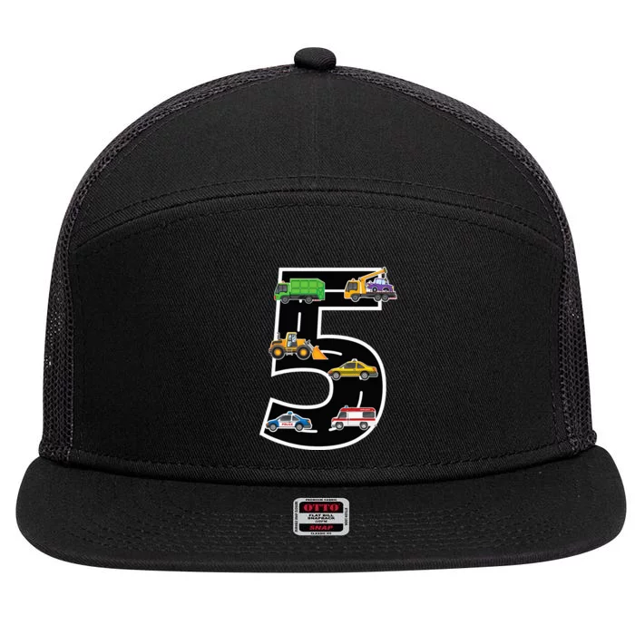 Fifth 5yr 5th Birthday Boy 5 Years Old Birthday Decoration 7 Panel Mesh Trucker Snapback Hat