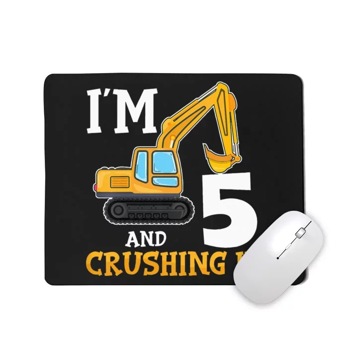 Five 5yr 5th Birthday Digger Construction 5 Years Old Mousepad