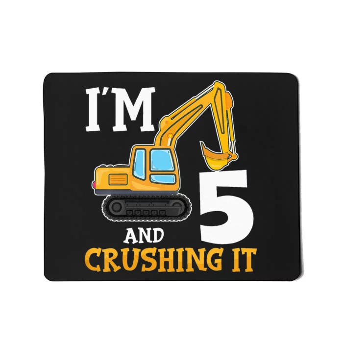 Five 5yr 5th Birthday Digger Construction 5 Years Old Mousepad