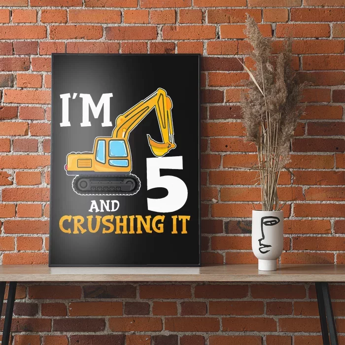 Five 5yr 5th Birthday Digger Construction 5 Years Old Poster