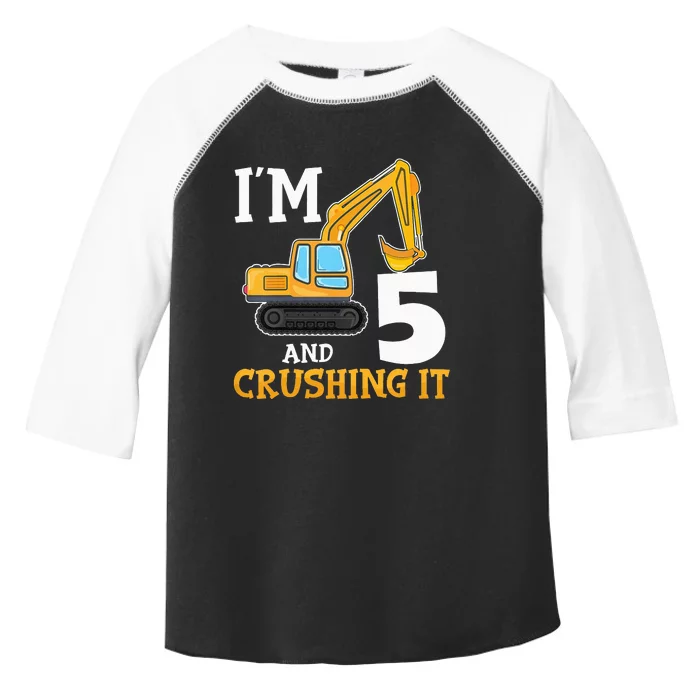 Five 5yr 5th Birthday Digger Construction 5 Years Old Toddler Fine Jersey T-Shirt