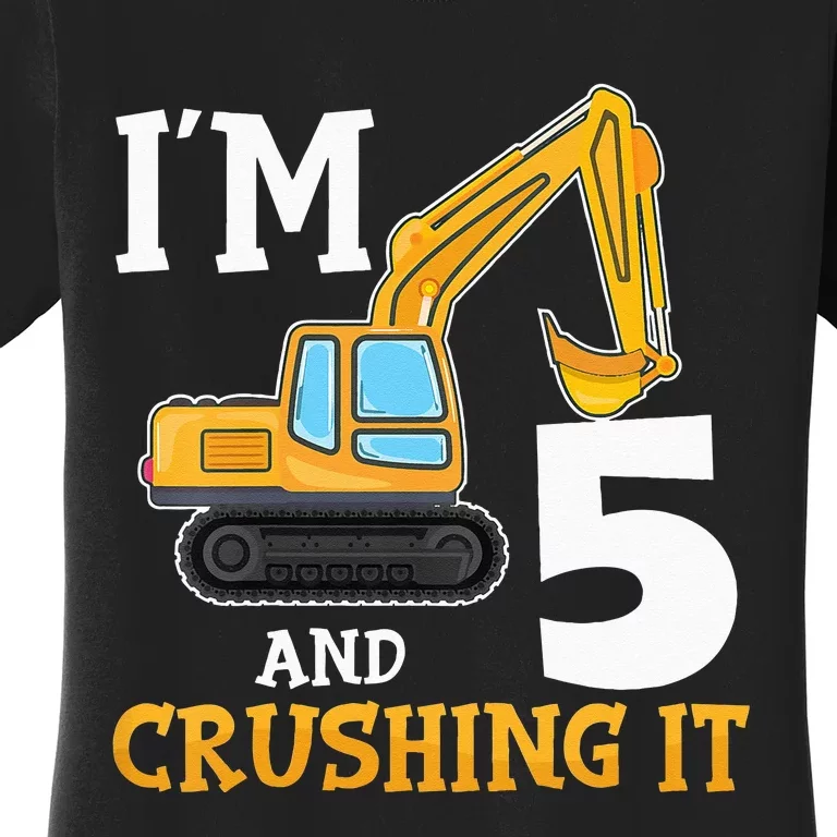 Five 5yr 5th Birthday Digger Construction 5 Years Old Women's T-Shirt