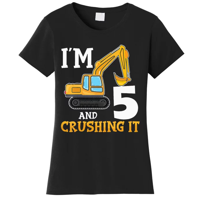 Five 5yr 5th Birthday Digger Construction 5 Years Old Women's T-Shirt