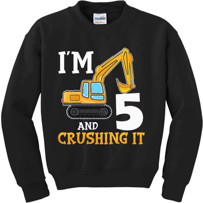 Five 5yr 5th Birthday Digger Construction 5 Years Old Kids Sweatshirt