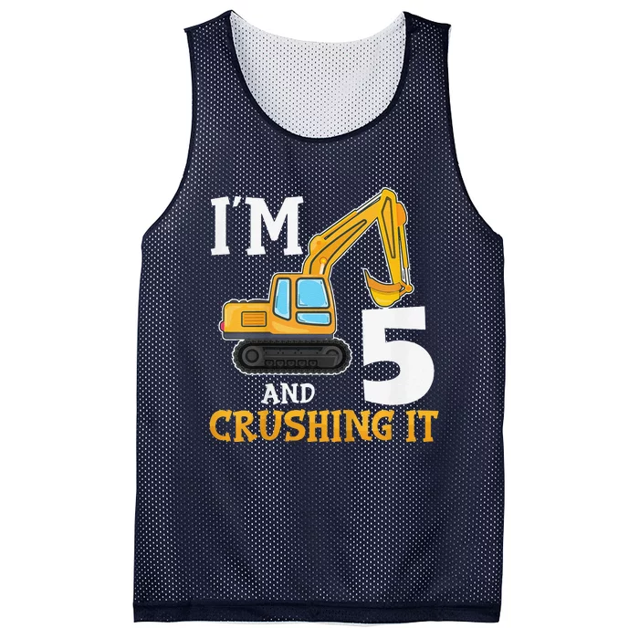 Five 5yr 5th Birthday Digger Construction 5 Years Old Mesh Reversible Basketball Jersey Tank