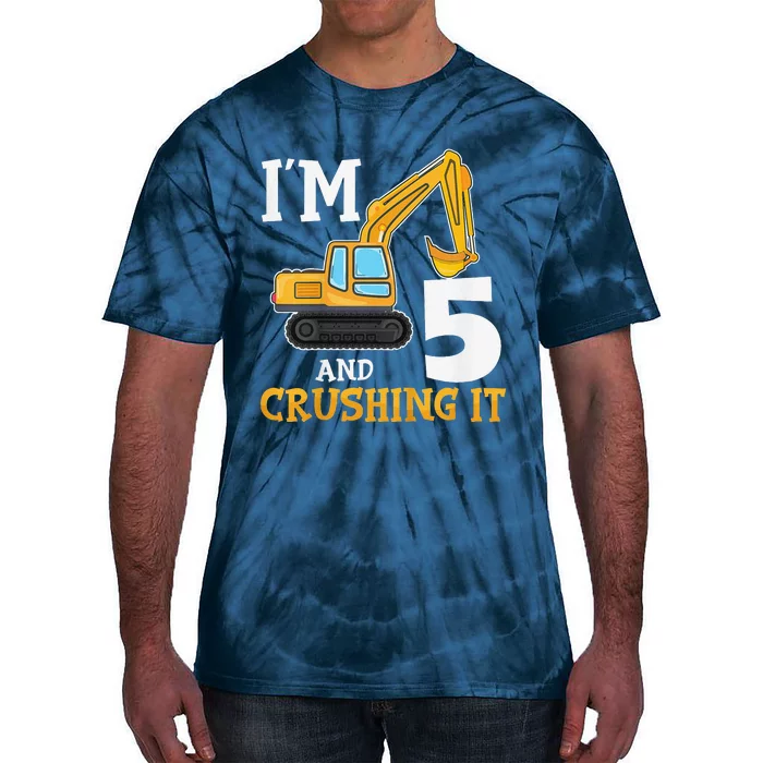 Five 5yr 5th Birthday Digger Construction 5 Years Old Tie-Dye T-Shirt