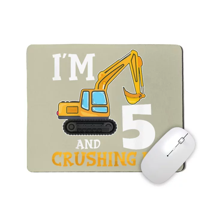 Five 5yr 5th Birthday Digger Construction 5 Years Old Mousepad