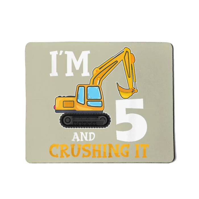 Five 5yr 5th Birthday Digger Construction 5 Years Old Mousepad