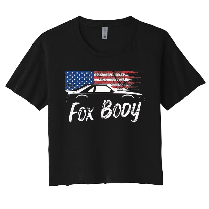 Foxbody 5.0 American Flag Stang Muscle Car Women's Crop Top Tee