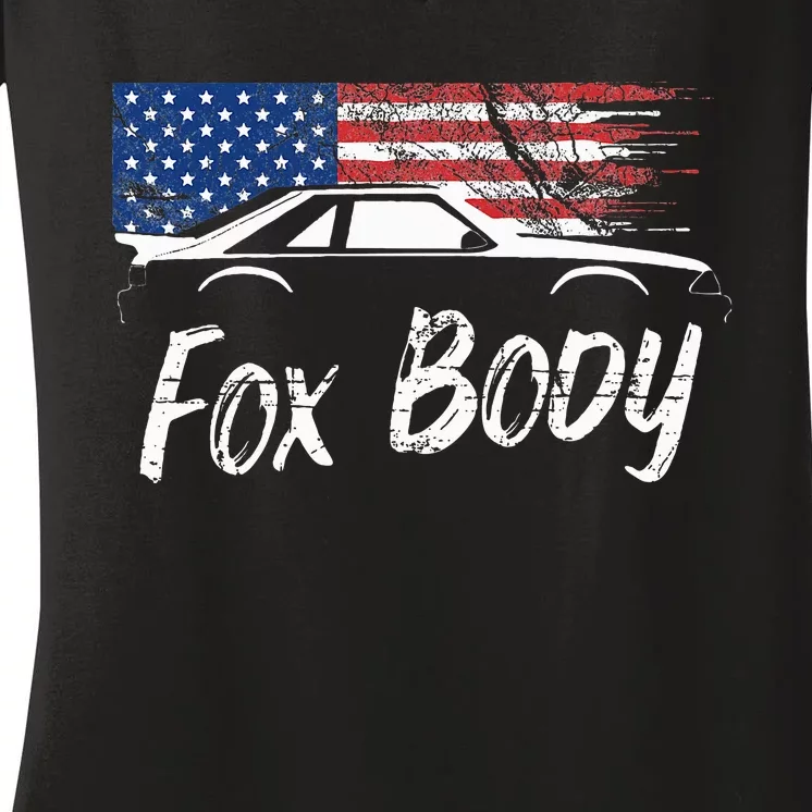 Foxbody 5.0 American Flag Stang Muscle Car Women's V-Neck T-Shirt