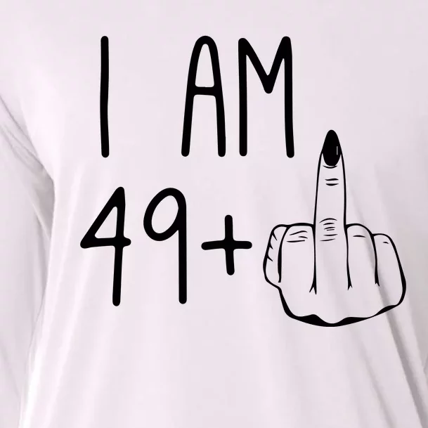 Funny 50th Birthday Women Girl: I Am 49 Plus 1 Middle Finger Cooling Performance Long Sleeve Crew