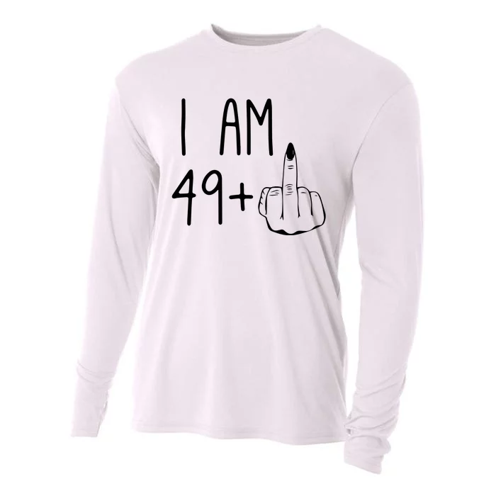 Funny 50th Birthday Women Girl: I Am 49 Plus 1 Middle Finger Cooling Performance Long Sleeve Crew