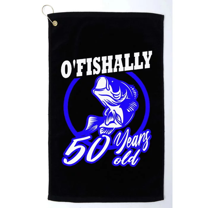 Funny 50th Birthday Fishing Fisherman Fifty Years Old Gift Platinum Collection Golf Towel