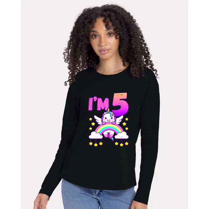 Funny 5th Birthday Girl Unicorn Rainbow 5 Year Old Womens Cotton Relaxed Long Sleeve T-Shirt