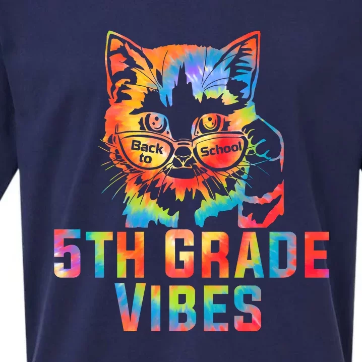 Fifth 5th Grade Vibes Back To School Cat Kitty Girl Tie Dye Gift Sueded Cloud Jersey T-Shirt