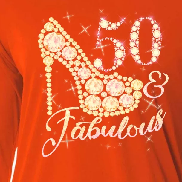 Fabulous & 50 Sparkly Heel 50th Birthday Cooling Performance Long Sleeve Crew