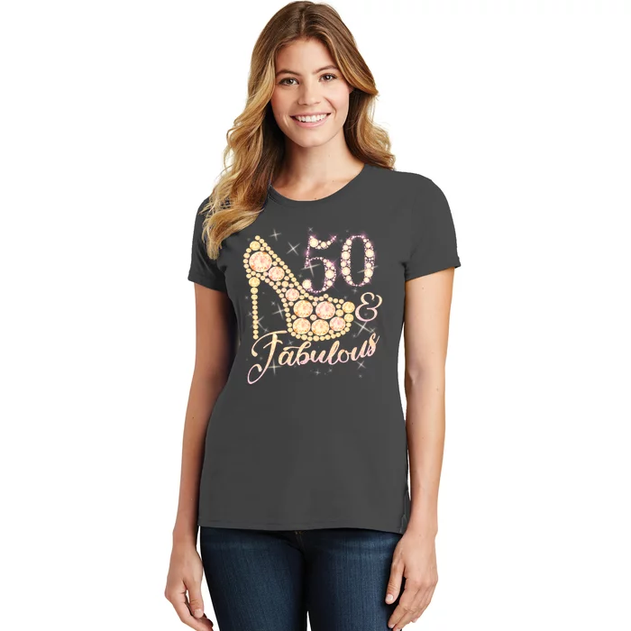 Fabulous & 50 Sparkly Heel 50th Birthday Women's T-Shirt