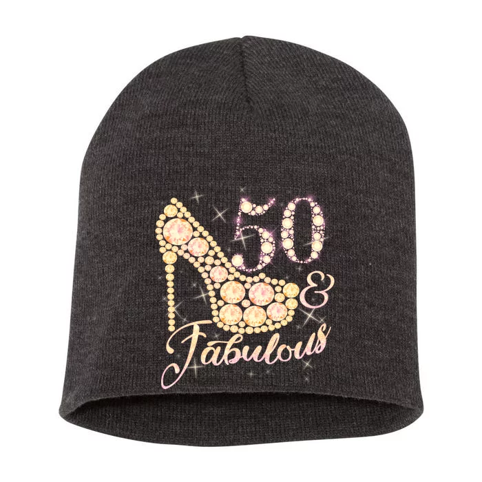 Fabulous & 50 Sparkly Heel 50th Birthday Short Acrylic Beanie