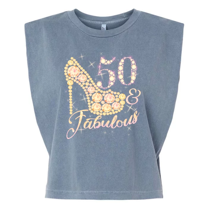 Fabulous & 50 Sparkly Heel 50th Birthday Garment-Dyed Women's Muscle Tee